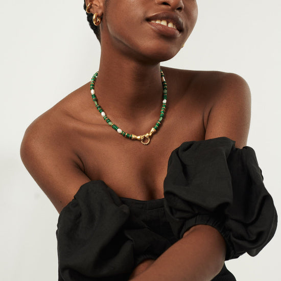 Harris Reed In Good Hands Chunky Beaded Gemstone Necklace | 18ct Gold Plated/Multi Green Gemstone & Pearl Necklaces Missoma 