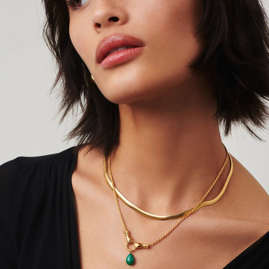 Harris Reed In Good Hands Drop Pendant Necklace | 18ct Gold Plated/Malachite & Pearl Necklaces Missoma 