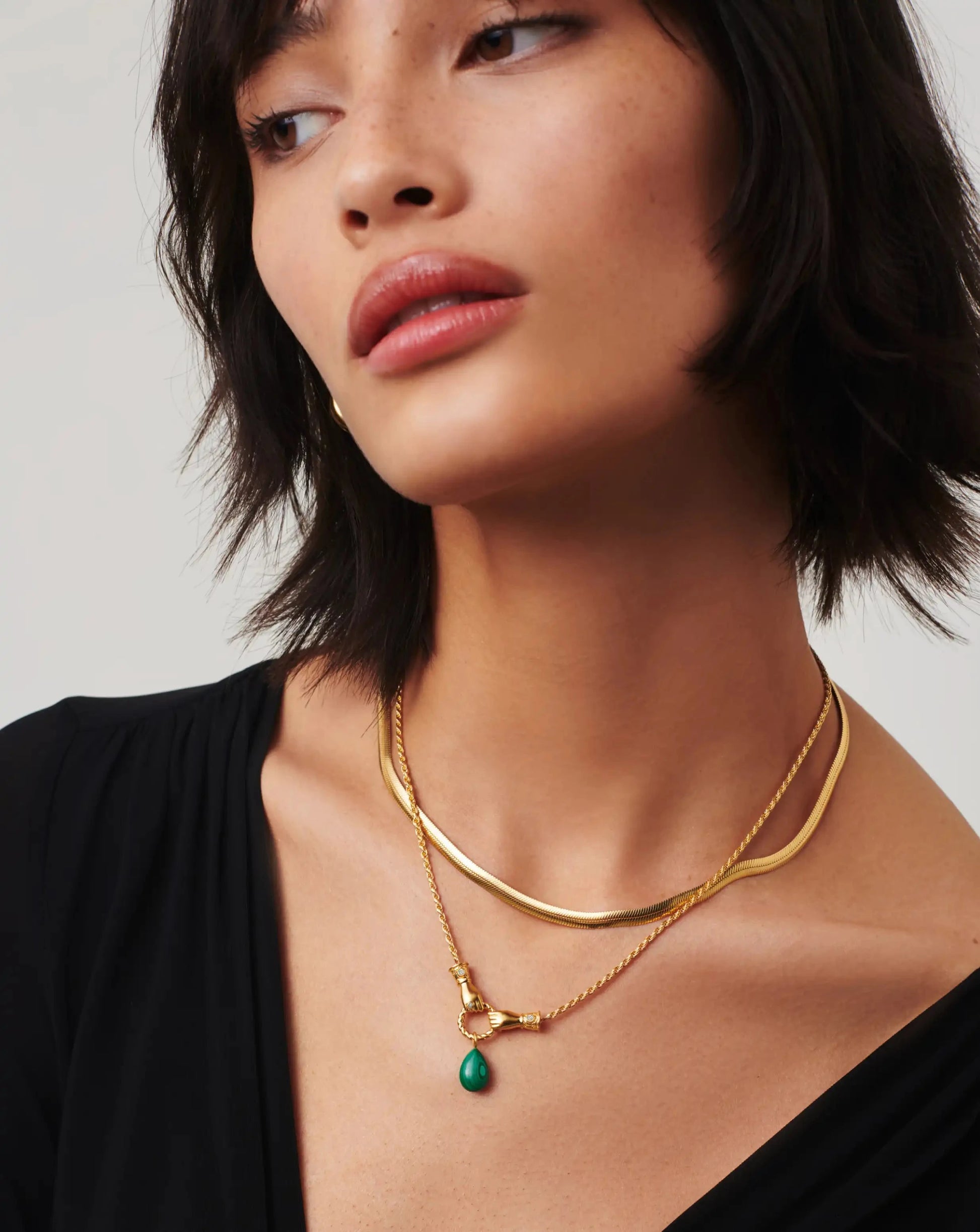 Harris Reed In Good Hands Drop Pendant Necklace | 18ct Gold Plated/Malachite & Pearl Necklaces Missoma 