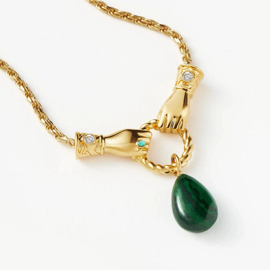Harris Reed In Good Hands Drop Pendant Necklace | 18ct Gold Plated/Malachite & Pearl Necklaces Missoma 