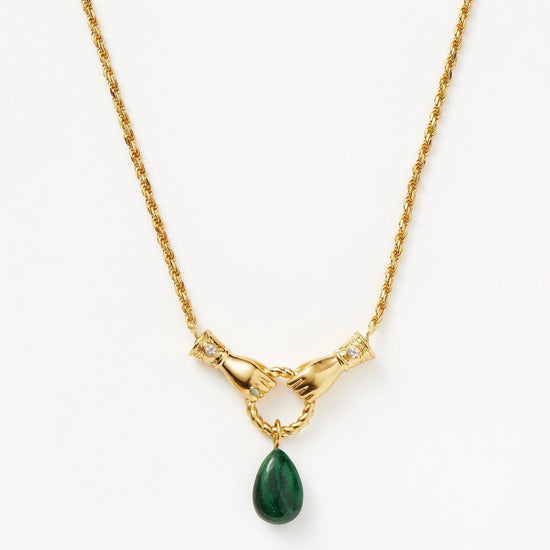 Harris Reed In Good Hands Drop Pendant Necklace | 18ct Gold Plated/Malachite & Pearl Necklaces Missoma 