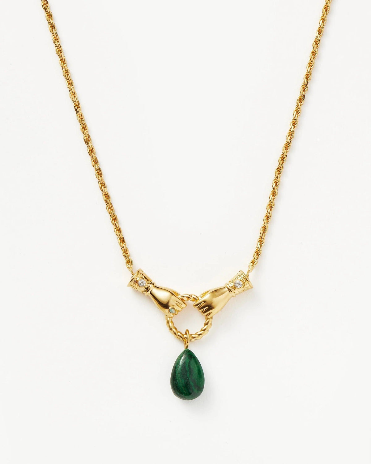 Harris Reed Good Hands Drop Pendant Necklace 18ct Plated Malachite & Pearl