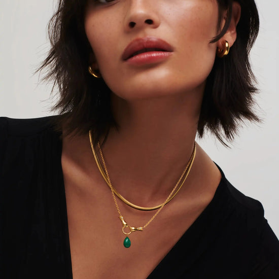Harris Reed In Good Hands Drop Pendant Necklace | 18ct Gold Plated/Malachite & Pearl Necklaces Missoma 