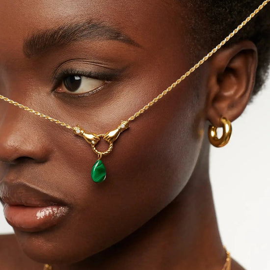 Harris Reed In Good Hands Drop Pendant Necklace | 18ct Gold Plated/Malachite & Pearl Necklaces Missoma 
