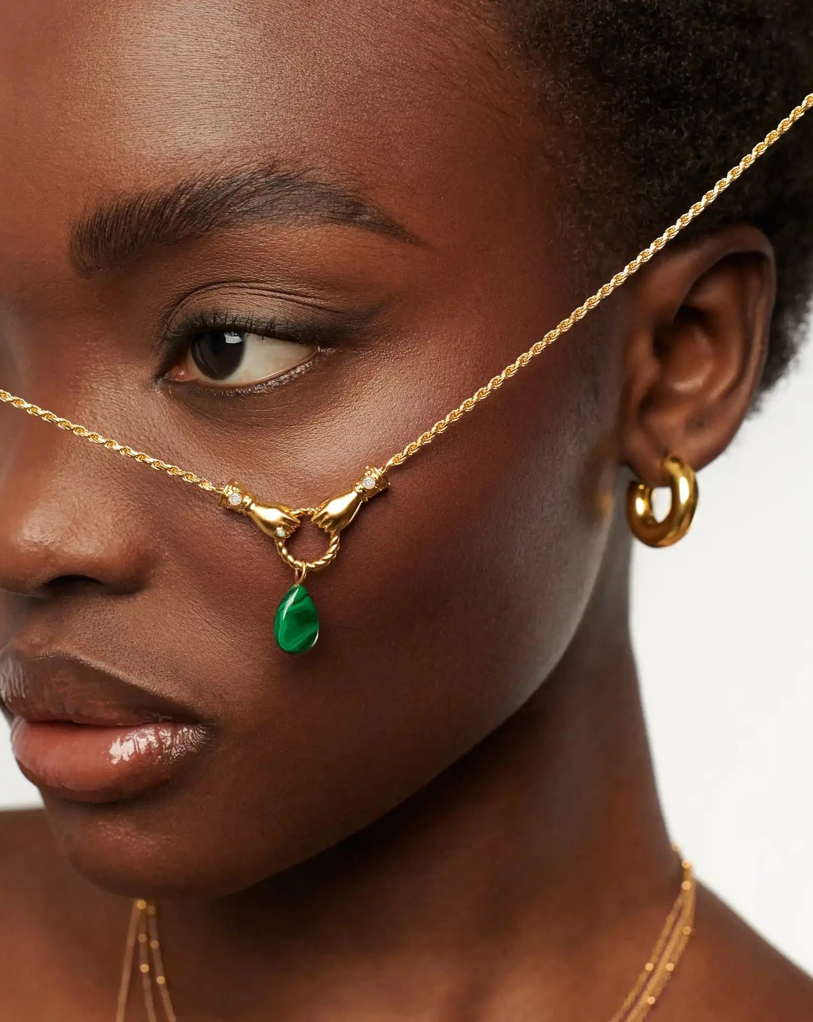 Harris Reed In Good Hands Drop Pendant Necklace | 18ct Gold Plated/Malachite & Pearl Necklaces Missoma 