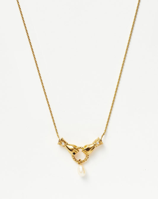 Harris Reed In Good Hands Drop Pendant Necklace | 18ct Gold Plated/Pearl & Black Onyx Necklaces Missoma 