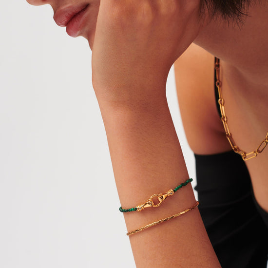 Harris Reed In Good Hands Mini Beaded Gemstone Bracelet | 18ct Gold Plated/Malachite Bracelets Missoma 