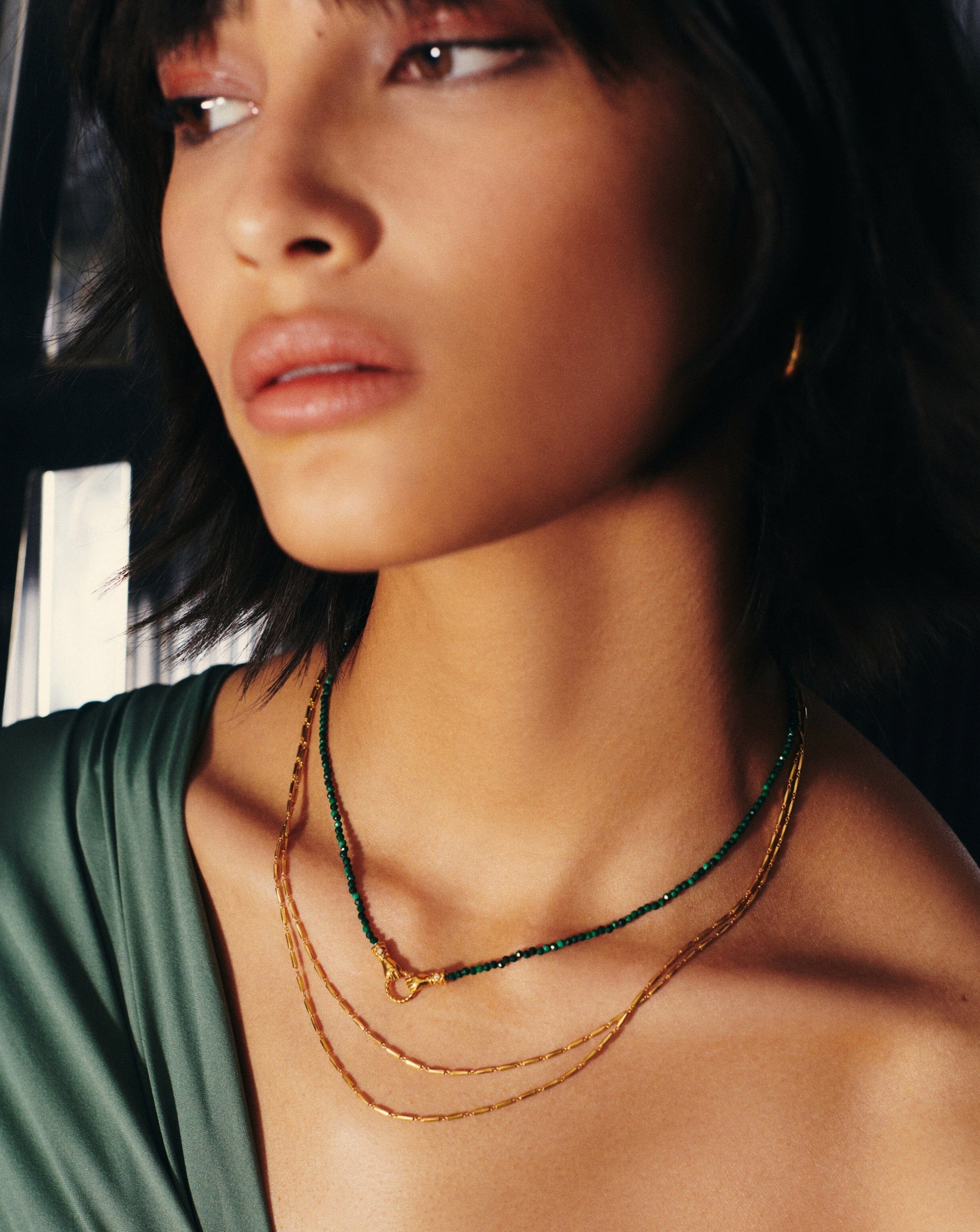 Harris Reed In Good Hands Mini Beaded Gemstone Necklace | 18ct Gold Plated/Malachite Necklaces Missoma 