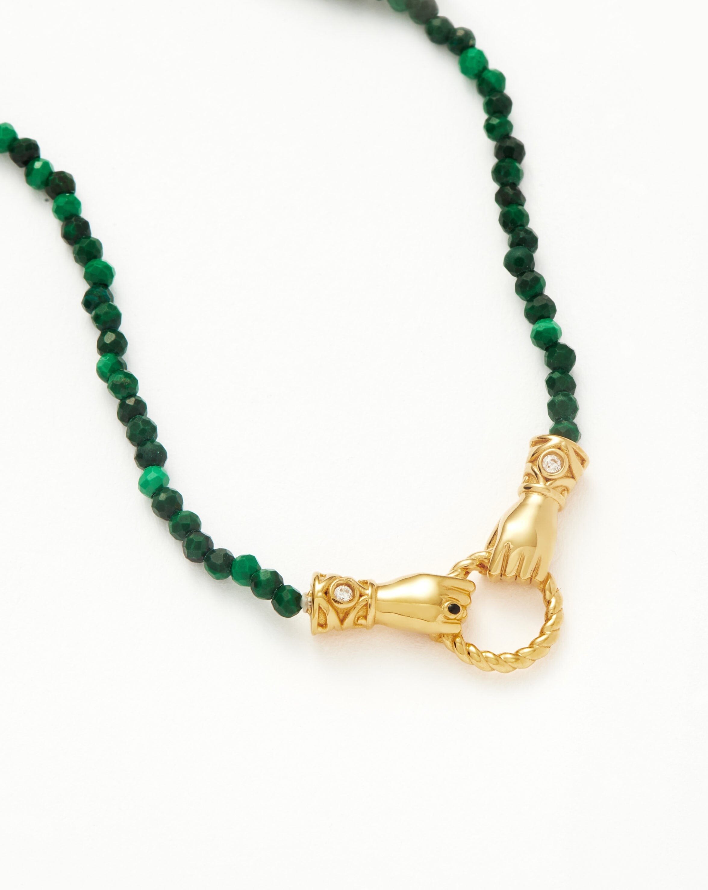 Harris Reed In Good Hands Mini Beaded Gemstone Necklace | 18ct Gold Plated/Malachite Necklaces Missoma 