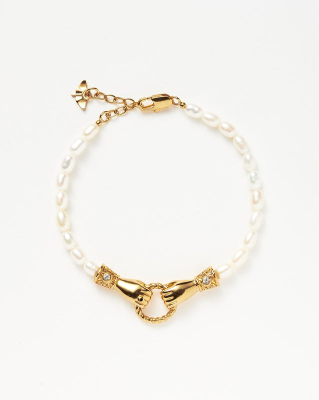Harris Reed In Good Hands Pearl Bracelet | 18ct Gold Plated/Pearl & Black Onyx