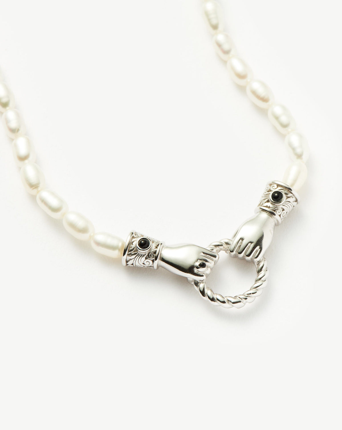 Harris Reed Good Hands Pearl Necklace Silver Plated Pearl & Onyx
