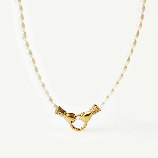 Harris Reed In Good Hands Pearl Pendant Necklace | 18ct Gold Plated/Pearl & Black Onyx Necklaces Missoma 