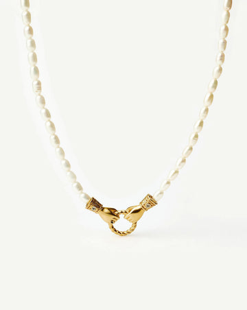 Harris Reed In Good Hands Pearl Pendant Necklace | 18ct Gold Plated/Pearl & Black Onyx Necklaces Missoma 