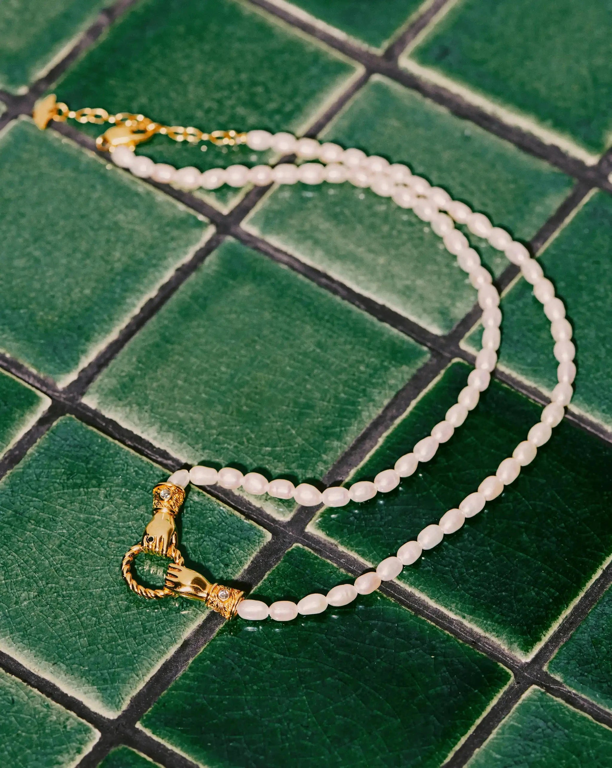 Harris Reed In Good Hands Pearl Pendant Necklace | 18ct Gold Plated/Pearl & Black Onyx Necklaces Missoma 