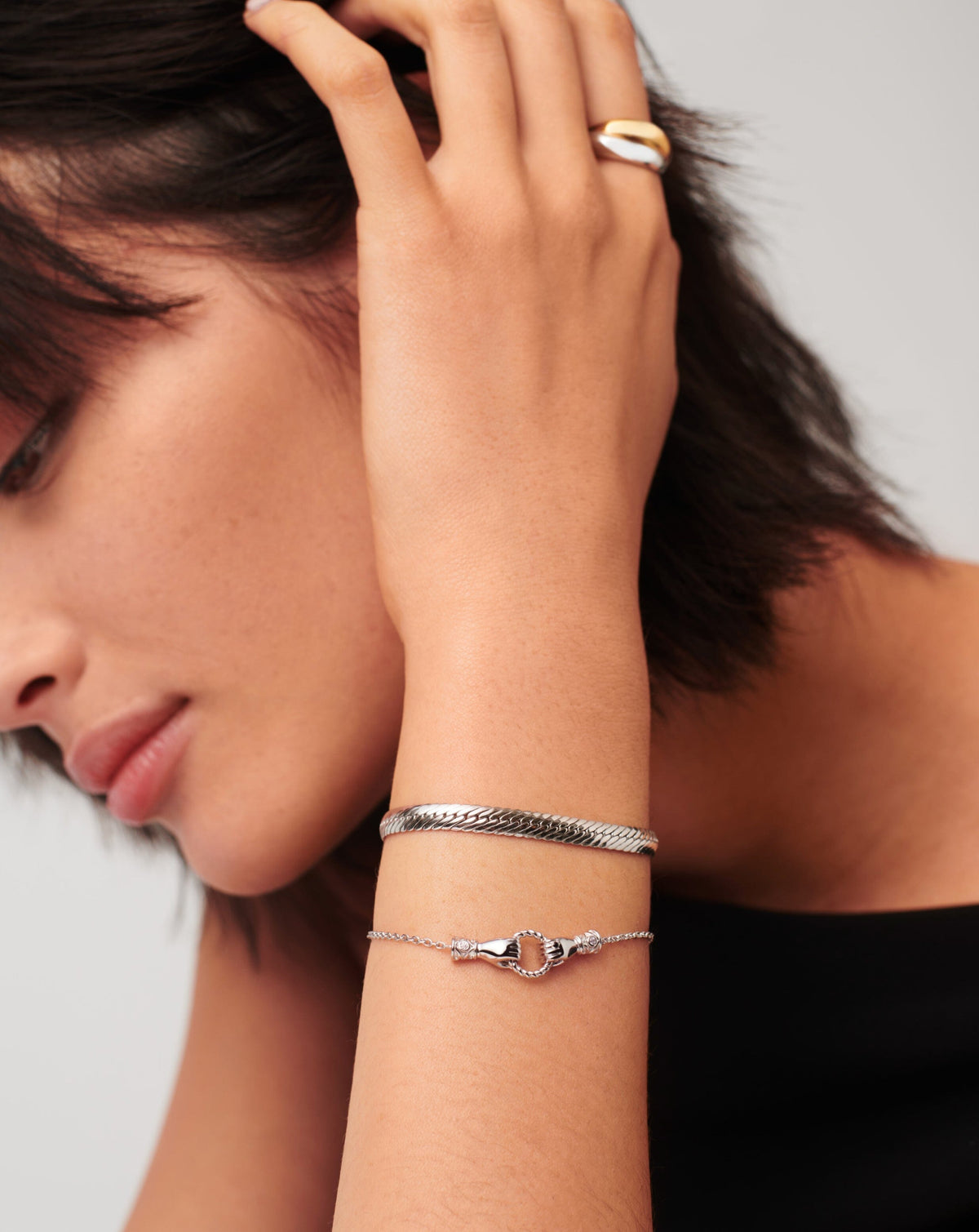 Harris Reed In Good Hands Slider Bracelet | Silver Plated/Cubic Zirconia & Black Onyx Bracelets Missoma 
