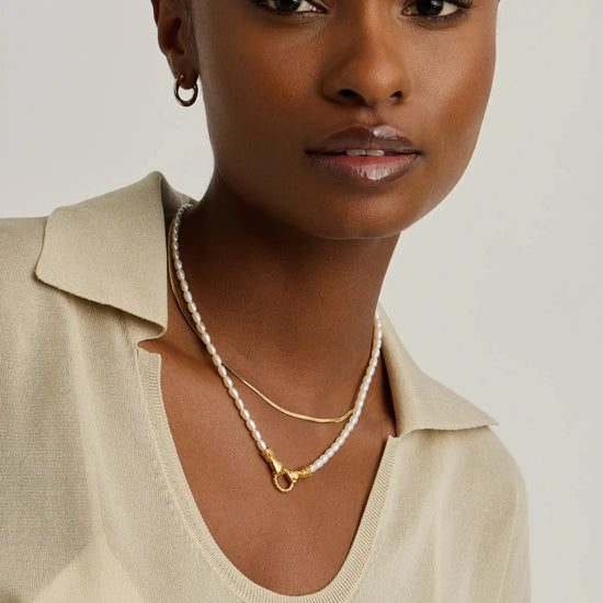 Harris Reed In Good Hands & Snake Chain Necklace Set | 18ct Gold Plated/Pearl & Black Onyx Necklaces Missoma 