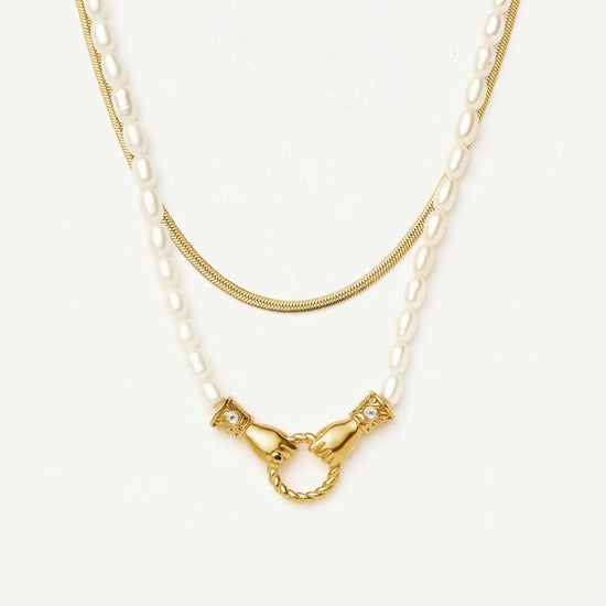 Harris Reed In Good Hands & Snake Chain Necklace Set | 18ct Gold Plated/Pearl & Black Onyx Necklaces Missoma 