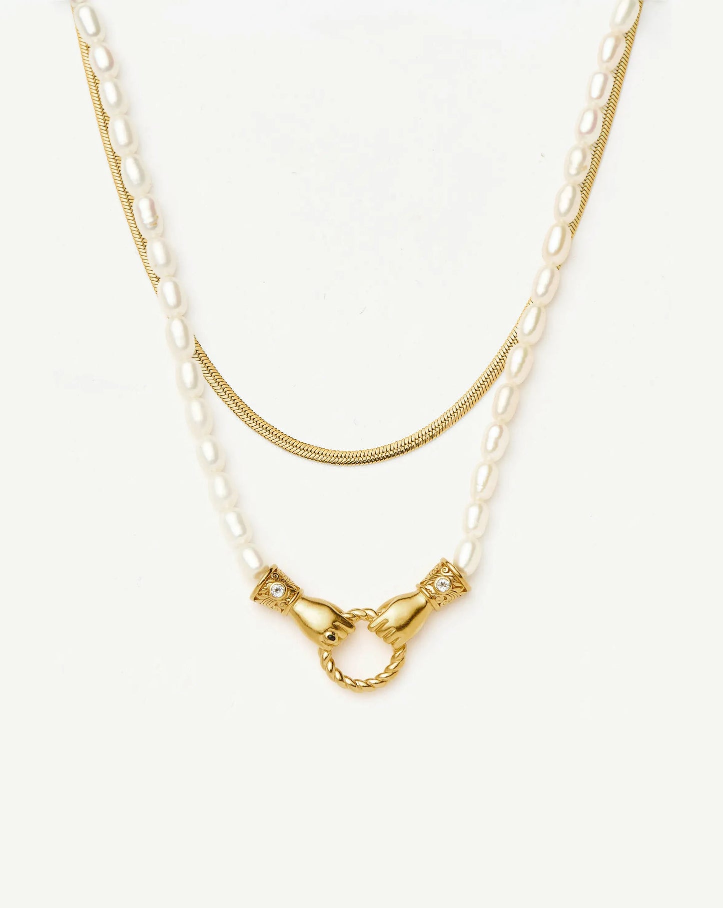 Harris Reed In Good Hands & Snake Chain Necklace Set | 18ct Gold Plated/Pearl & Black Onyx Necklaces Missoma 