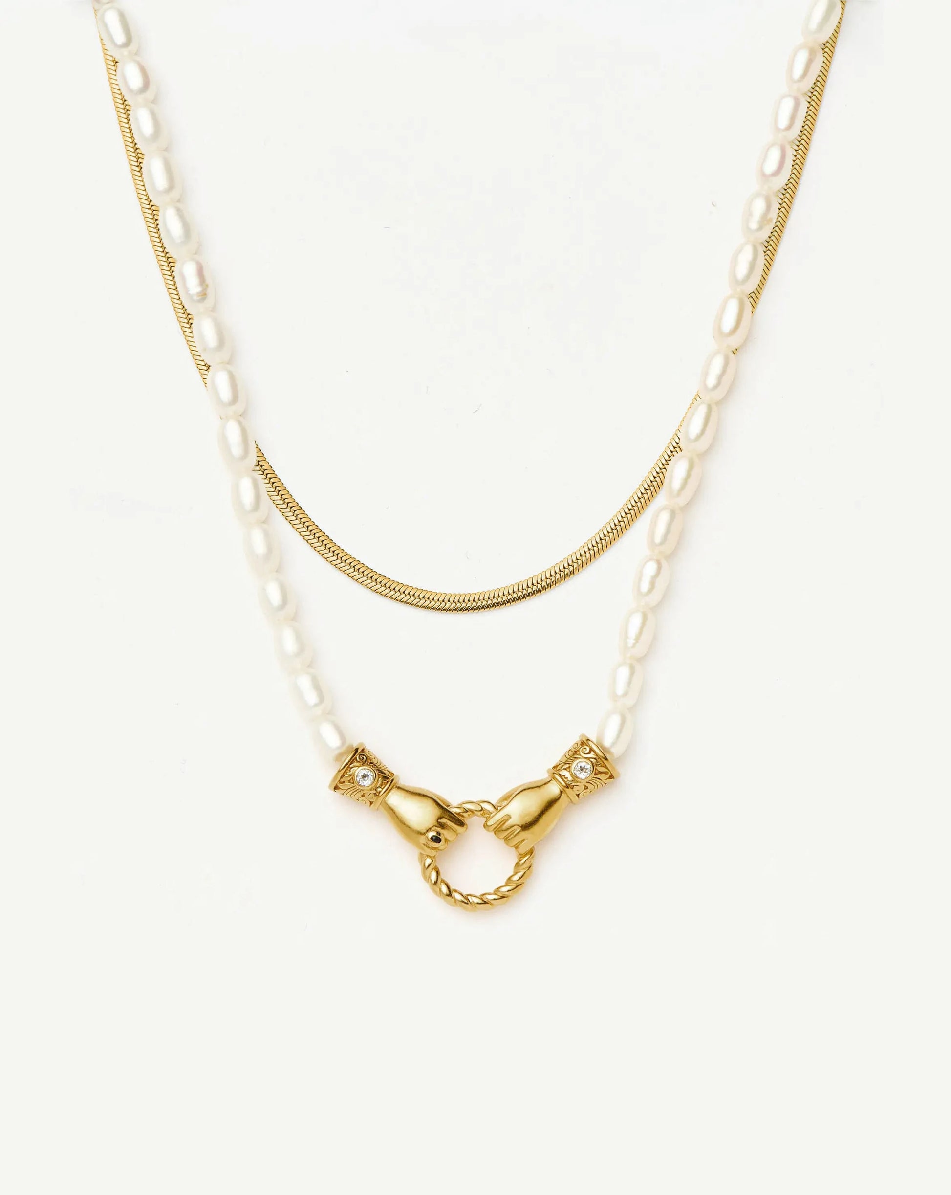 Harris Reed In Good Hands & Snake Chain Necklace Set | 18ct Gold Plated/Pearl & Black Onyx Necklaces Missoma 