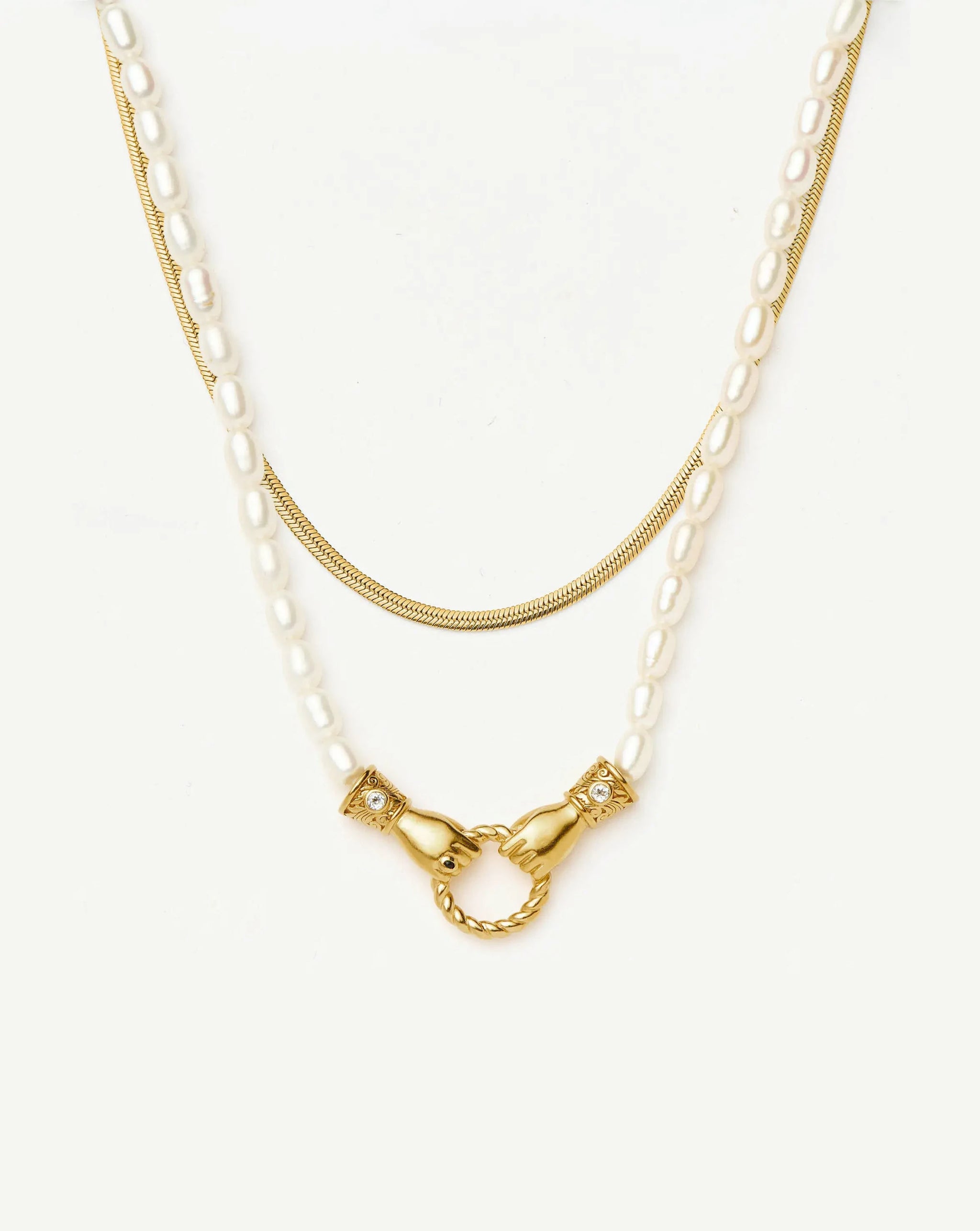 Harris Reed In Good Hands & Snake Chain Necklace Set | 18ct Gold Plated/Pearl & Black Onyx Necklaces Missoma 