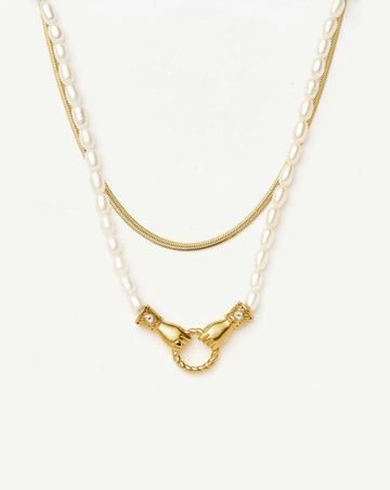Harris Reed In Good Hands & Snake Chain Necklace Set | 18ct Gold Plated/Pearl & Black Onyx Necklaces Missoma 