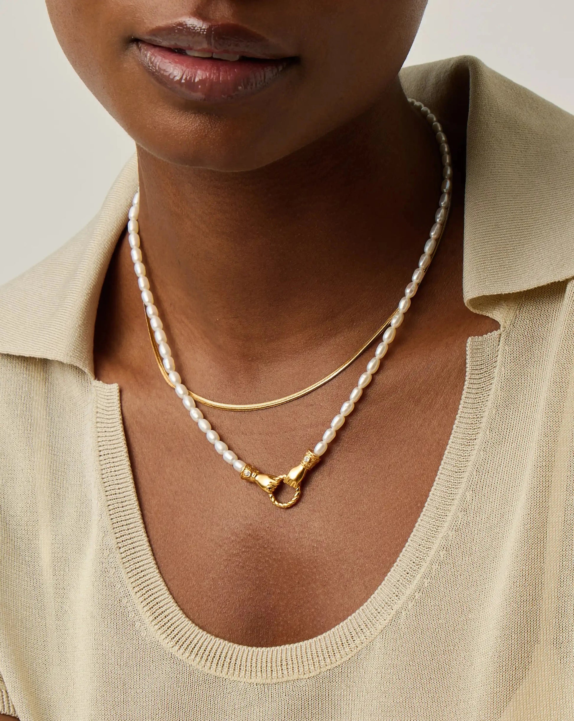 Harris Reed In Good Hands & Snake Chain Necklace Set | 18ct Gold Plated/Pearl & Black Onyx Necklaces Missoma 