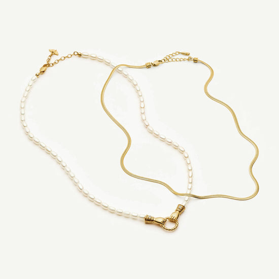 Harris Reed In Good Hands & Snake Chain Necklace Set | 18ct Gold Plated/Pearl & Black Onyx Necklaces Missoma 