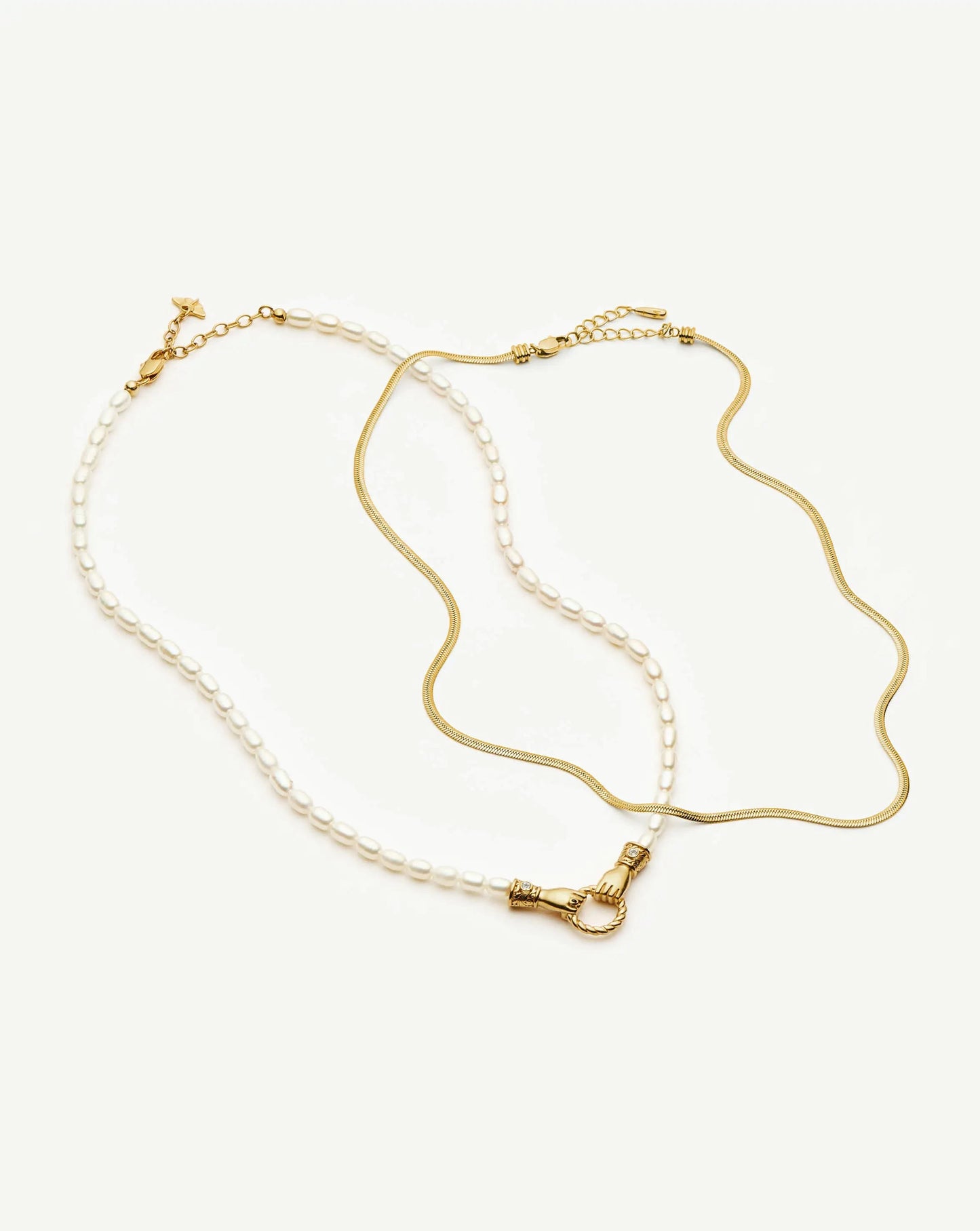 Harris Reed In Good Hands & Snake Chain Necklace Set | 18ct Gold Plated/Pearl & Black Onyx Necklaces Missoma 
