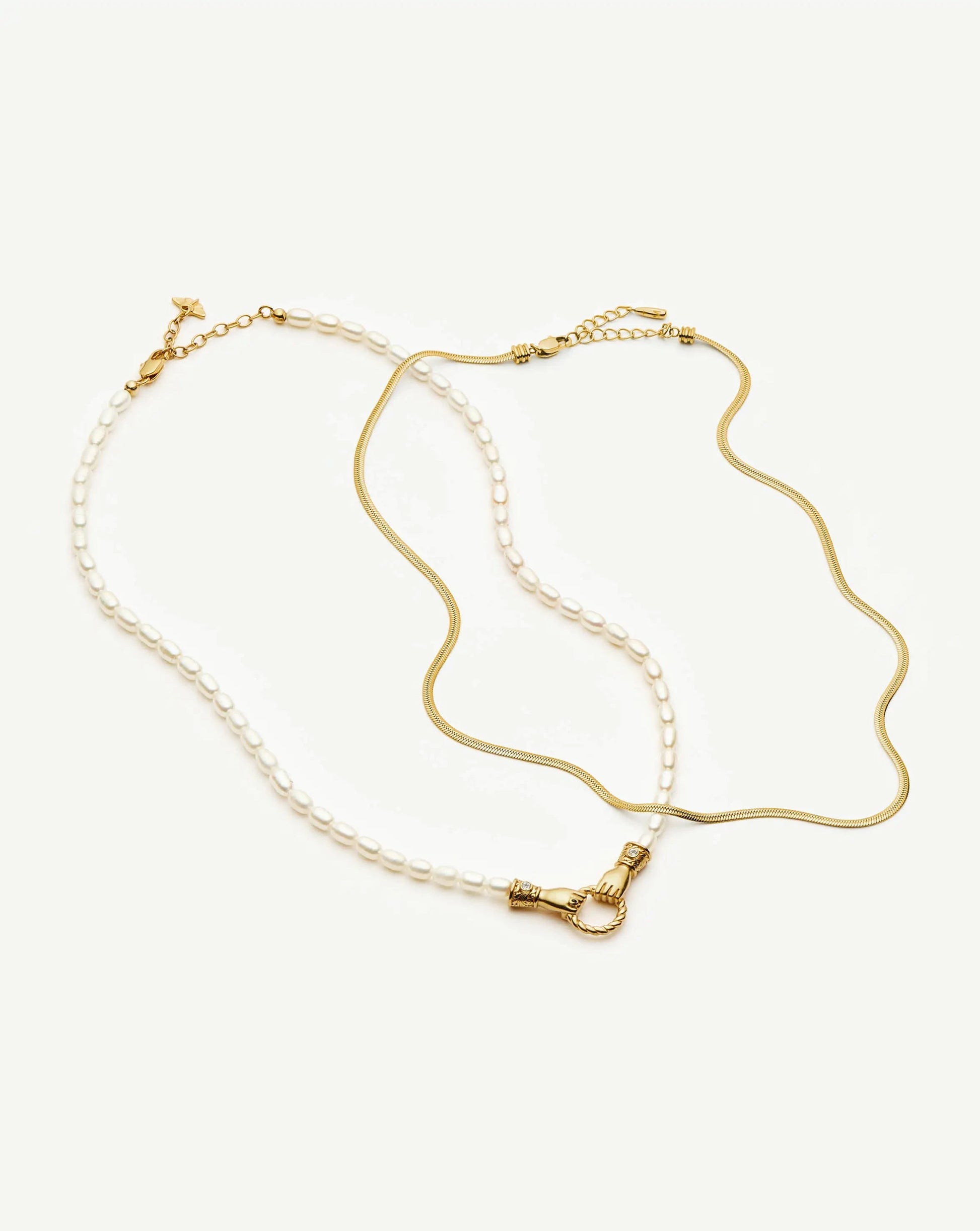 Harris Reed In Good Hands & Snake Chain Necklace Set | 18ct Gold Plated/Pearl & Black Onyx Necklaces Missoma 