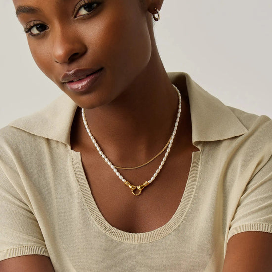 Harris Reed In Good Hands & Snake Chain Necklace Set | 18ct Gold Plated/Pearl & Black Onyx Necklaces Missoma 