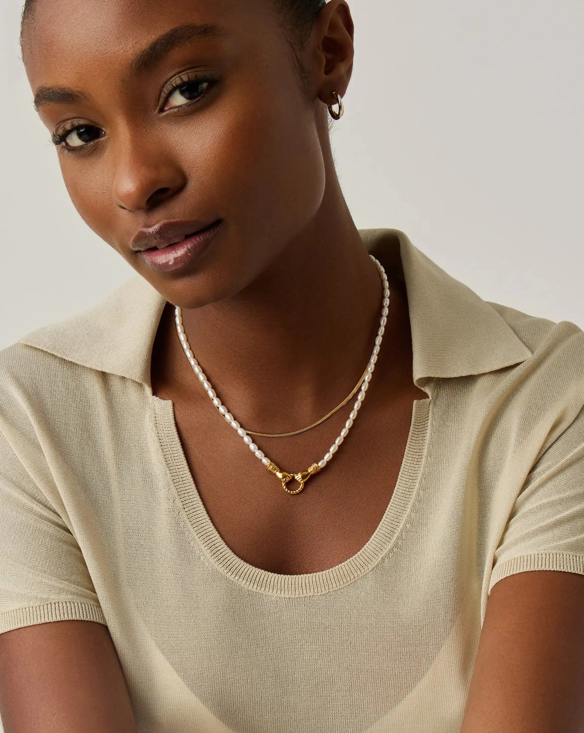 Harris Reed In Good Hands & Snake Chain Necklace Set | 18ct Gold Plated/Pearl & Black Onyx Necklaces Missoma 