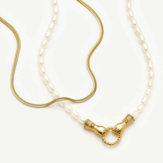 Harris Reed In Good Hands & Snake Chain Necklace Set | 18ct Gold Plated/Pearl & Black Onyx Necklaces Missoma 