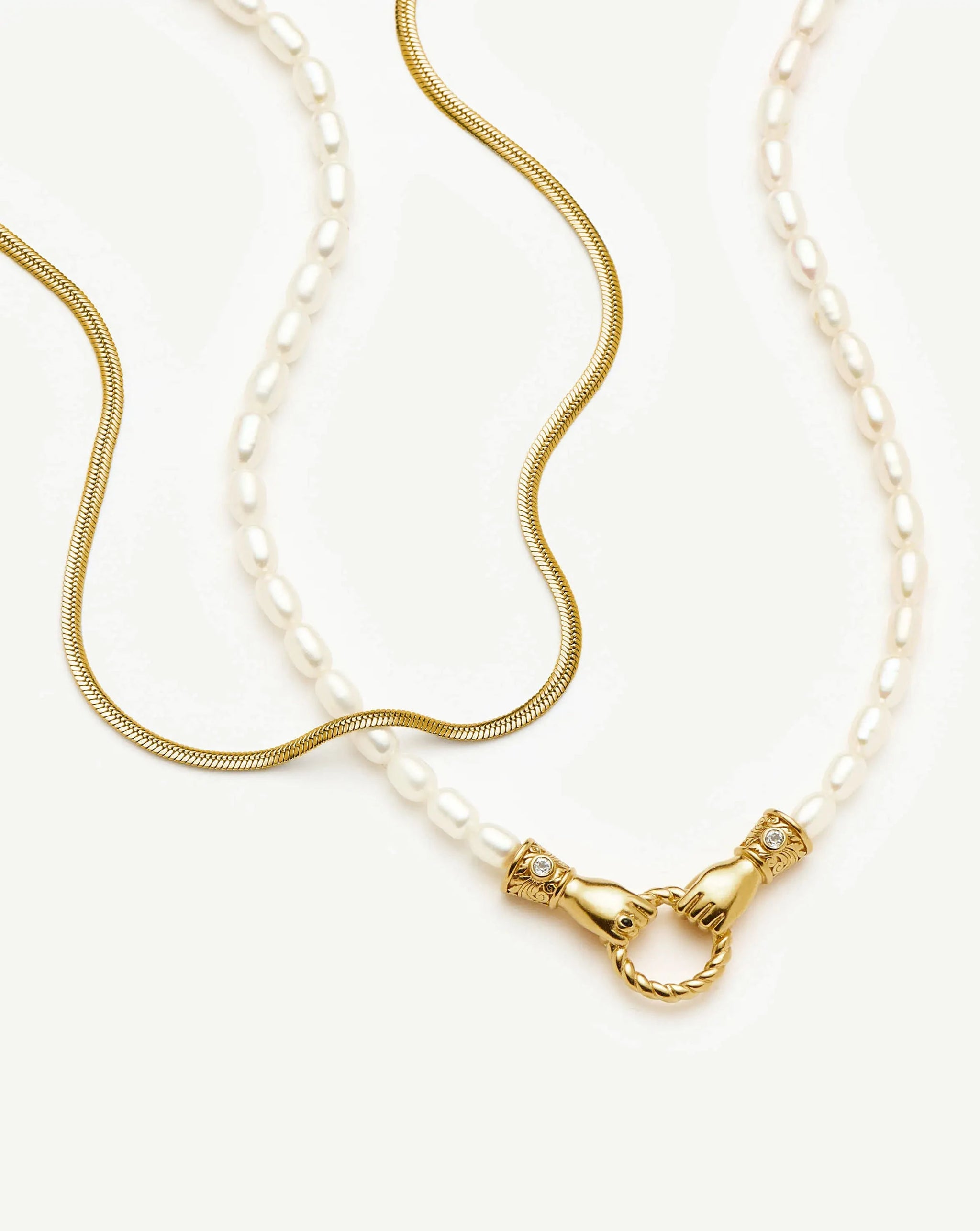 Harris Reed In Good Hands & Snake Chain Necklace Set | 18ct Gold Plated/Pearl & Black Onyx Necklaces Missoma 