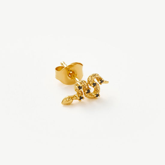 Harris Reed Serpent Single Stud Earring | 18ct Gold Plated Vermeil/Black Onyx Earrings Missoma 