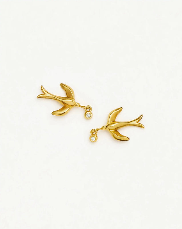 Harris Reed Taking Flight Stud Earrings | 18ct Gold Plated/Cubic Zirconia