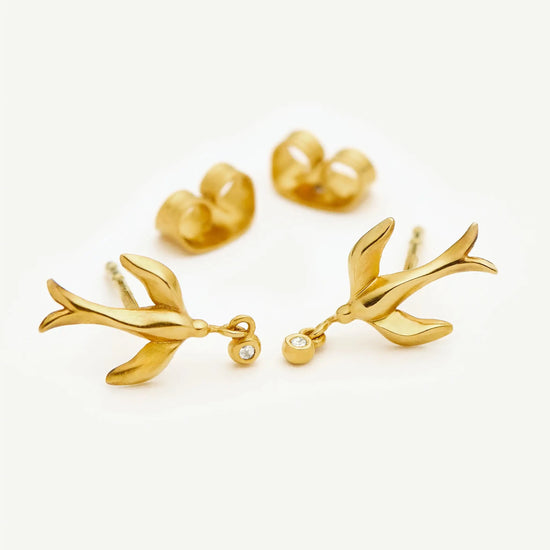 Harris Reed Taking Flight Stud Earrings | 18ct Gold Plated/Cubic Zirconia Earrings Missoma 