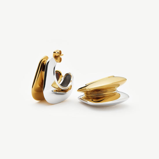 Hera Dome Double Ridge Medium Hoop Earrings | Mixed Metal Earrings Missoma 