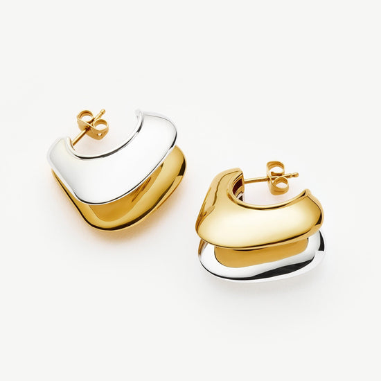 Hera Dome Double Ridge Medium Hoop Earrings | Mixed Metal Earrings Missoma 