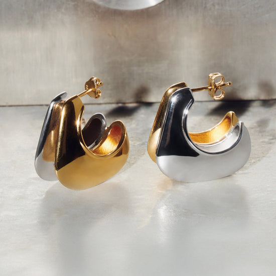 Hera Dome Double Ridge Medium Hoop Earrings | Mixed Metal Earrings Missoma 