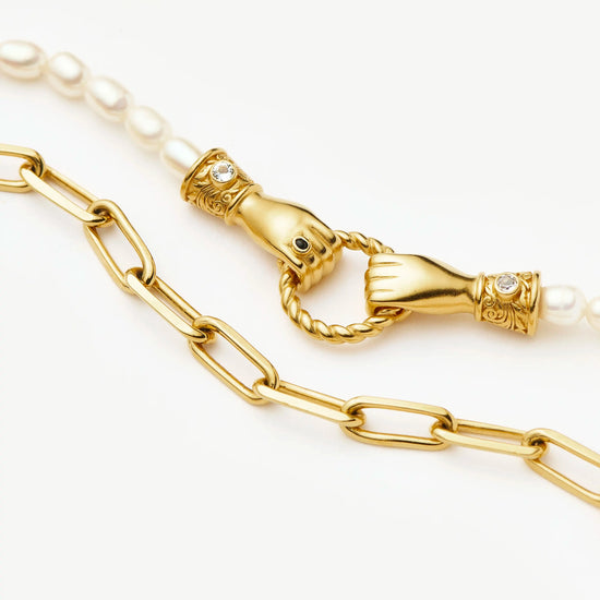 In Good Hands Pearl & Chain Bracelet Set | 18ct Gold Plated / Pearl & Black Onyx Bracelets Missoma 