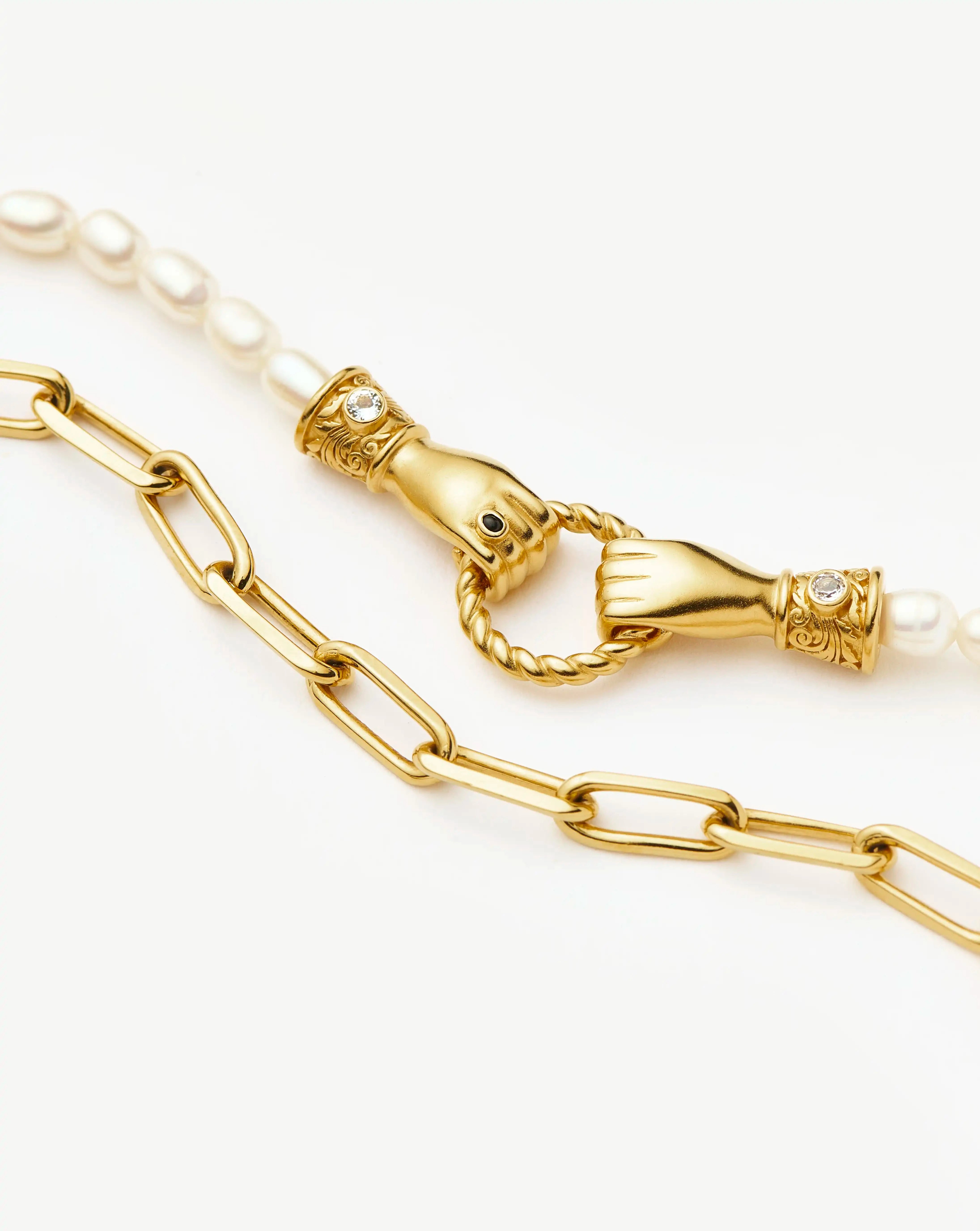 In Good Hands Pearl & Chain Bracelet Set | 18ct Gold Plated / Pearl & Black Onyx Bracelets Missoma 