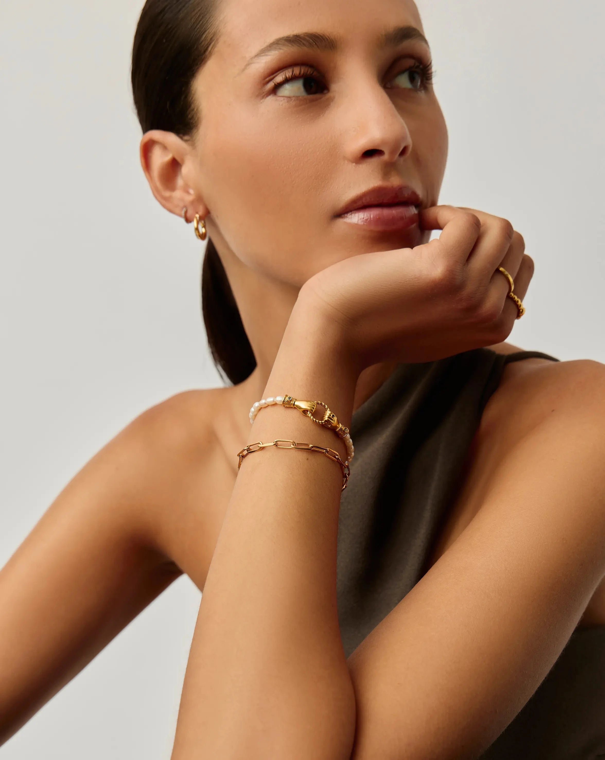 In Good Hands Pearl & Chain Bracelet Set | 18ct Gold Plated / Pearl & Black Onyx Bracelets Missoma 