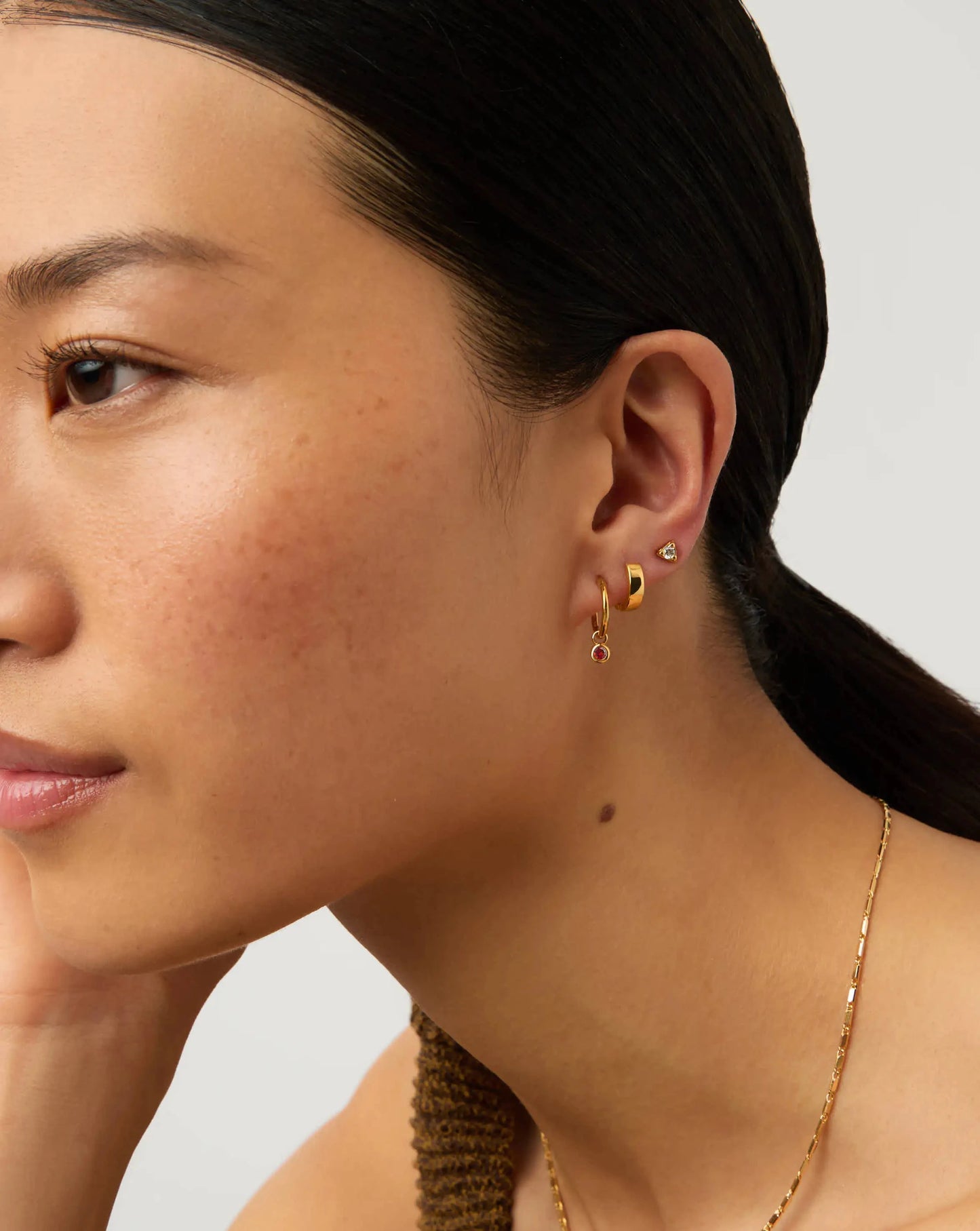 January Birthstone Mini Charm Hoop Earrings | 18ct Gold Vermeil/Garnet Earrings Missoma 