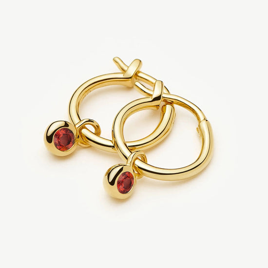 January Birthstone Mini Charm Hoop Earrings | 18ct Gold Vermeil/Garnet Earrings Missoma 