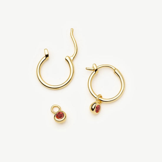 January Birthstone Mini Charm Hoop Earrings | 18ct Gold Vermeil/Garnet Earrings Missoma 