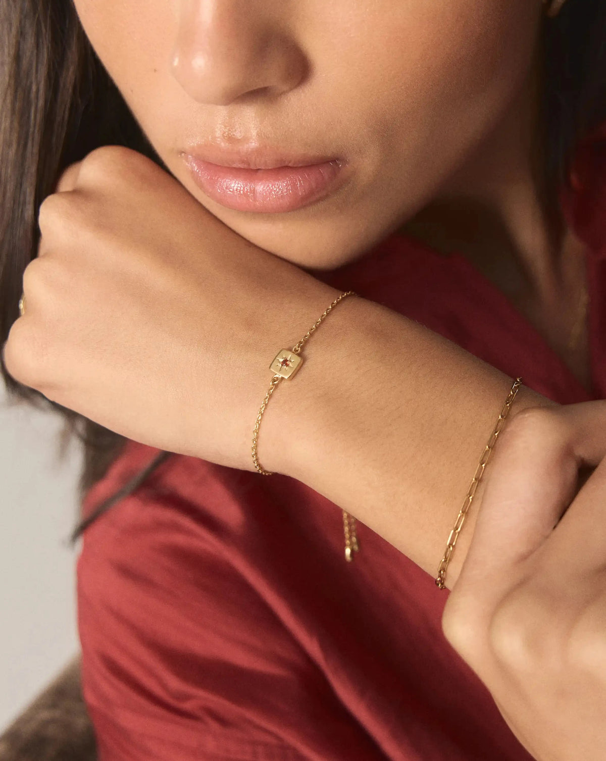 January Birthstone Slider Bracelet | 18ct Gold Plated/Natural Garnet Bracelets Missoma 