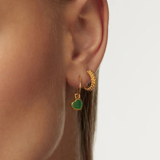 Jelly Heart Charm Mini Hoop Earrings | 18ct Gold Vermeil/Green Chalcedony Earrings Missoma 