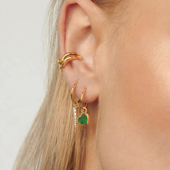 Jelly Heart Charm Mini Hoop Earrings | 18ct Gold Vermeil/Green Chalcedony Earrings Missoma 