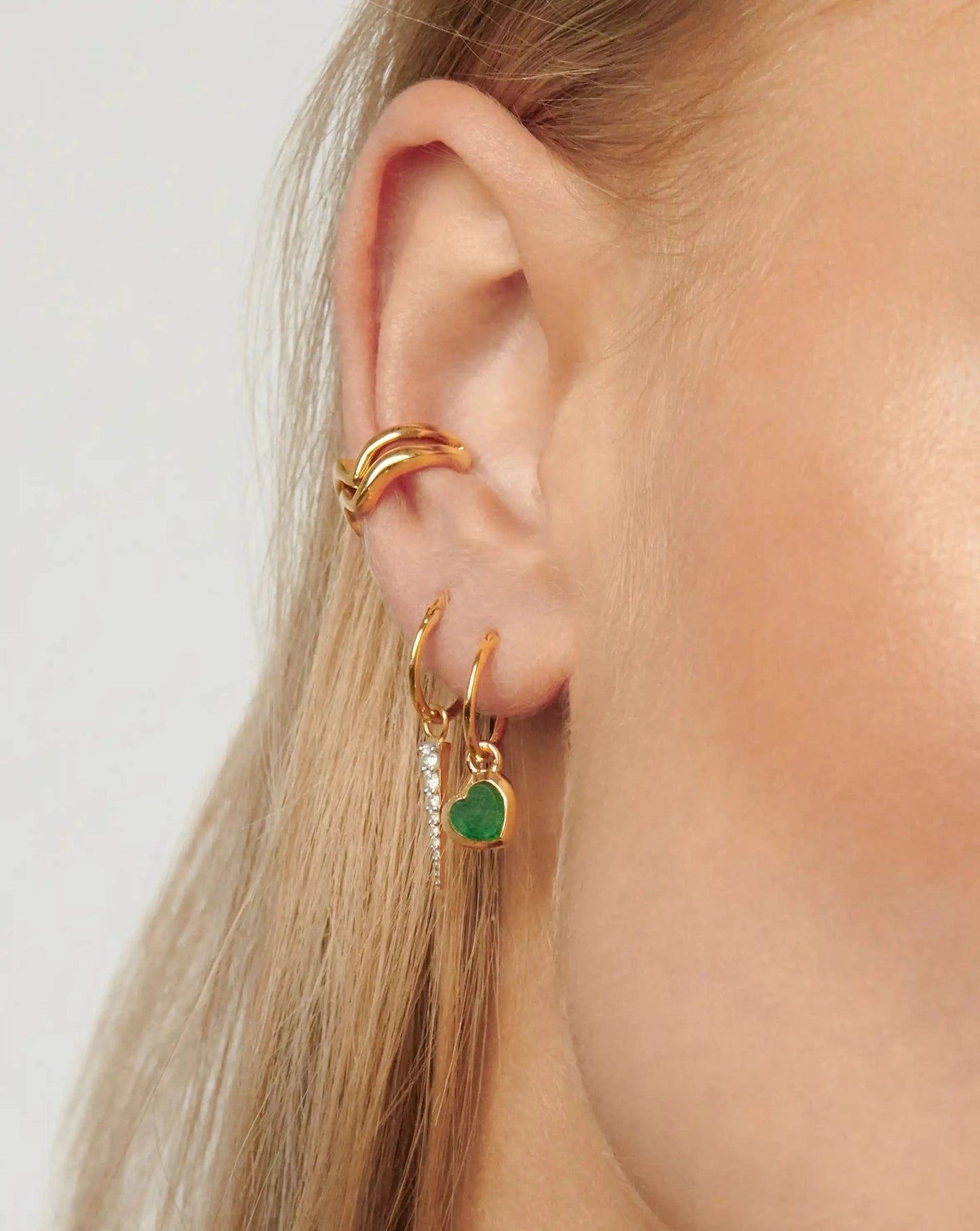 Jelly Heart Charm Mini Hoop Earrings | 18ct Gold Vermeil/Green Chalcedony Earrings Missoma 