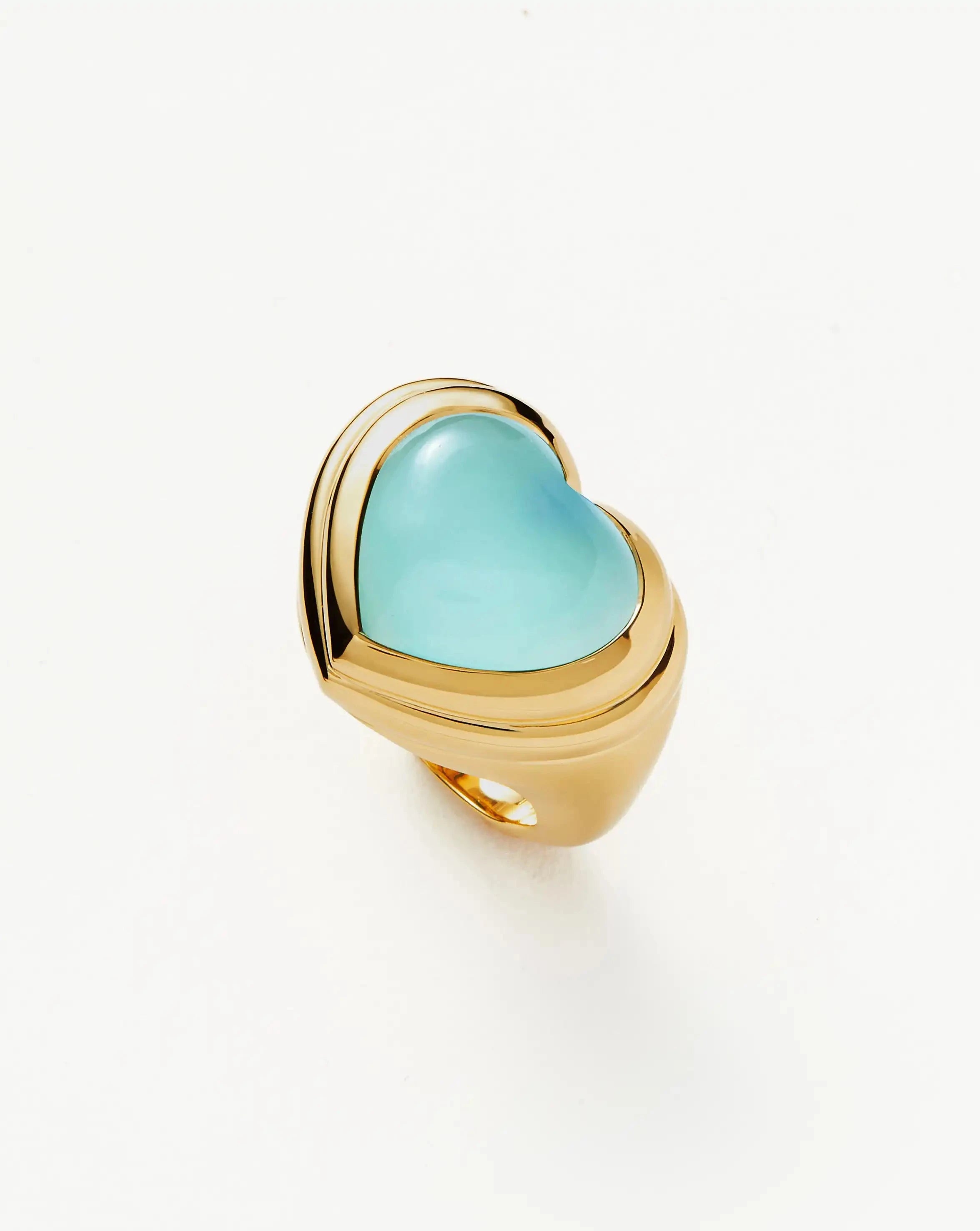 Jelly Heart Gemstone Ring | 18ct Gold Plated/Aqua Chalcedony Rings Missoma 
